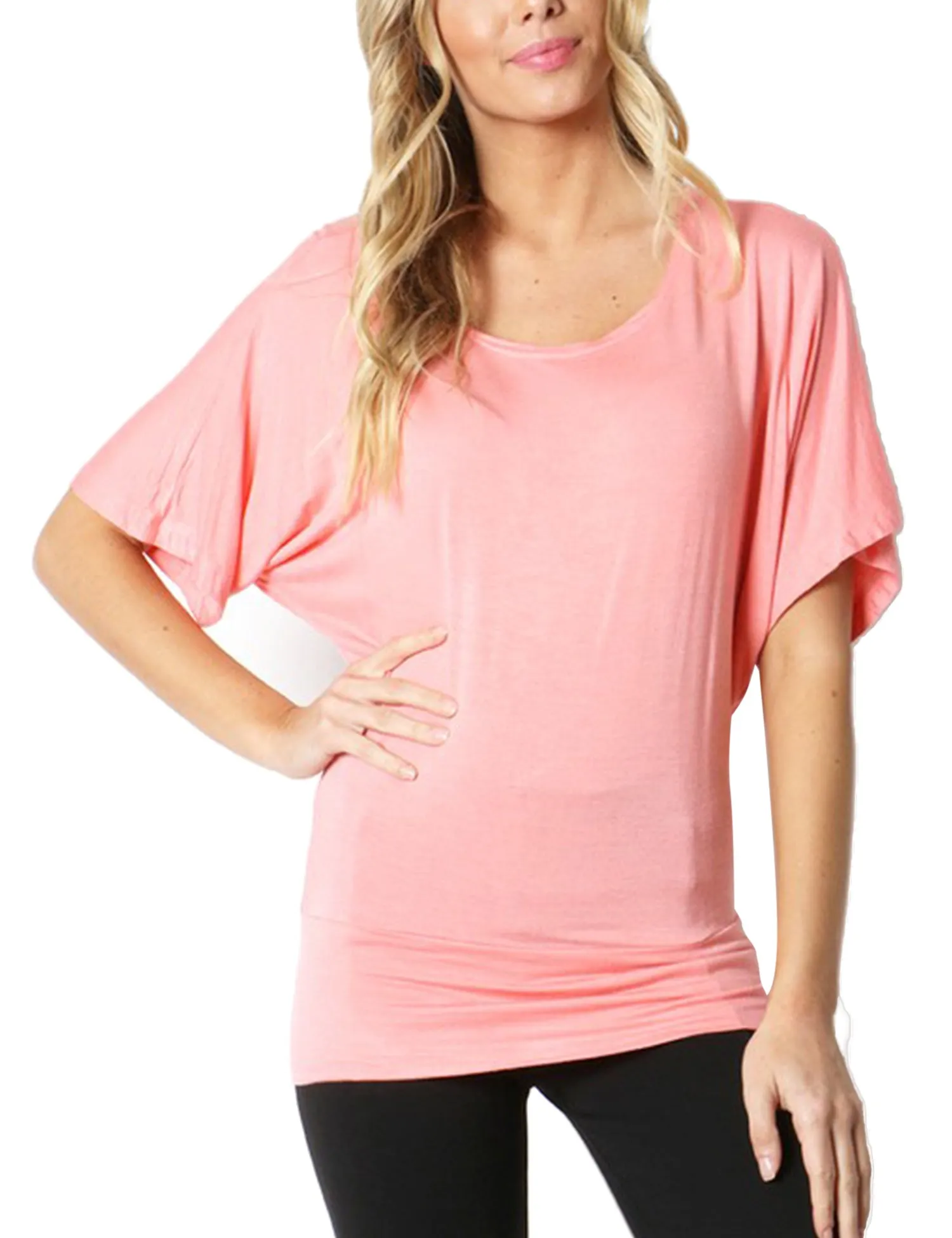 Trendy Dolman Kimono Sleeve Casual Drape Top T-Shirt (S-3X)