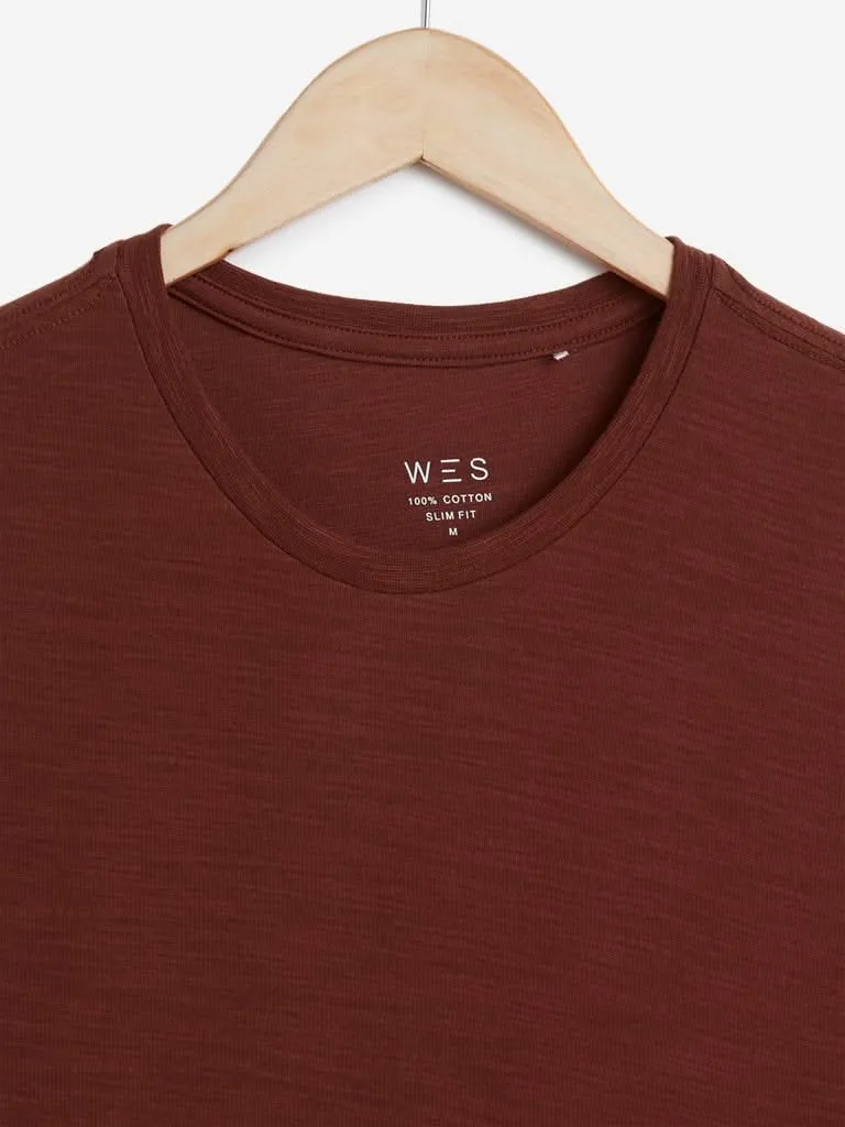 WES Casuals Dark Rust Slim-Fit T-Shirt