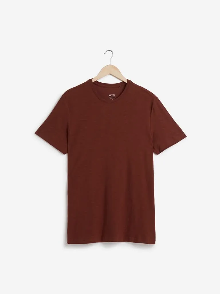 WES Casuals Dark Rust Slim-Fit T-Shirt