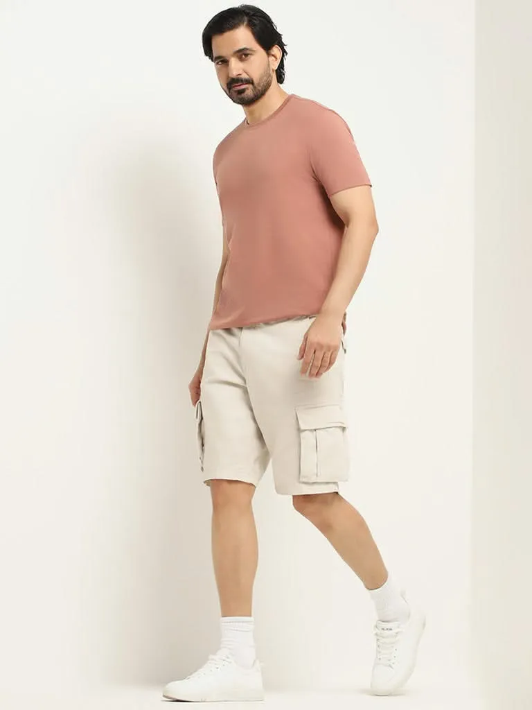 WES Casuals Light Pink Cotton Slim Fit T-Shirt