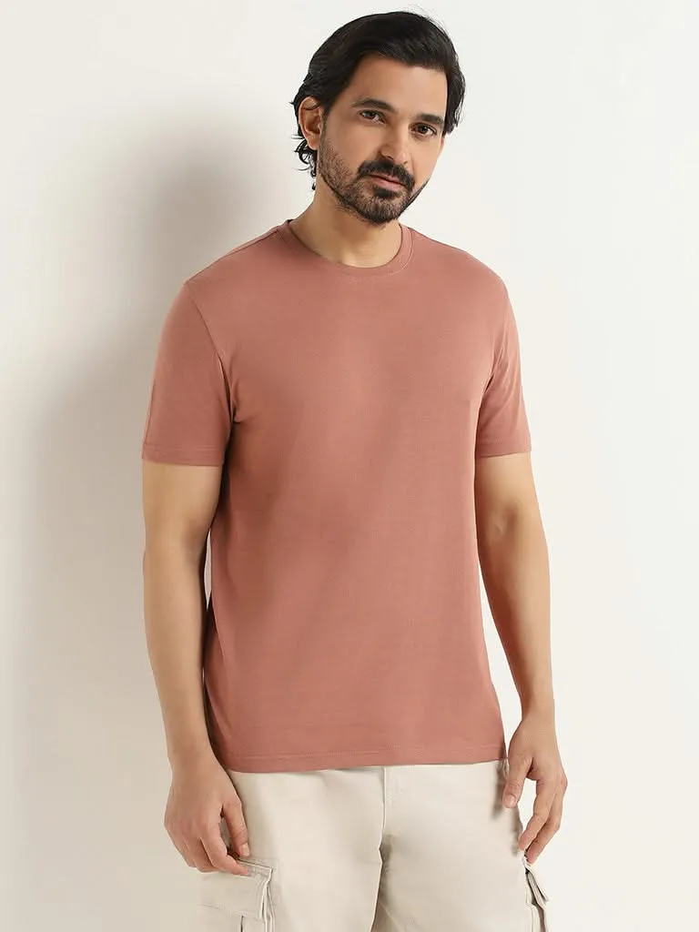 WES Casuals Light Pink Cotton Slim Fit T-Shirt