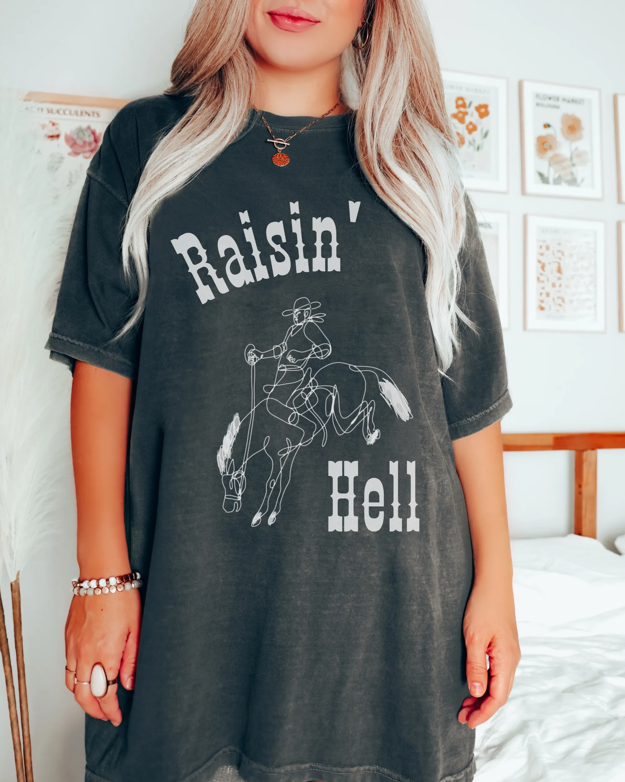 Women's Raisin' Hell Comfort Colors® Shirt, Trendy Western Cowboy T-Shirt, Garment Dyed T-Shirt, Bachelorette Party Shirt