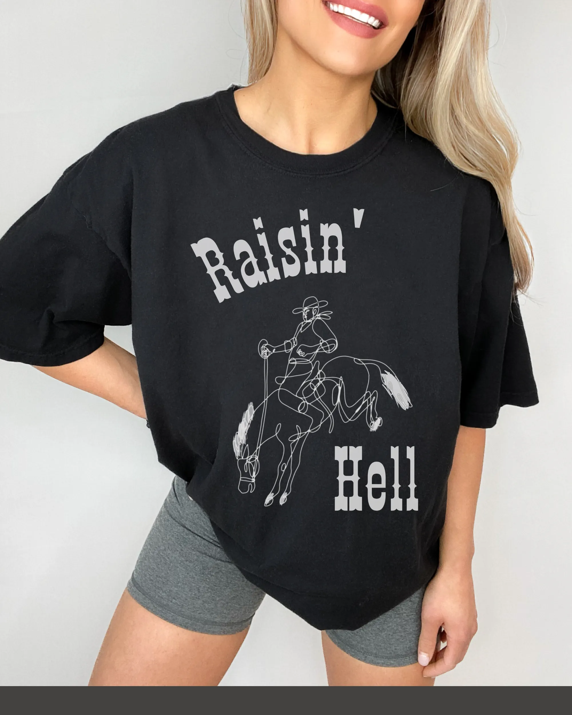 Women's Raisin' Hell Comfort Colors® Shirt, Trendy Western Cowboy T-Shirt, Garment Dyed T-Shirt, Bachelorette Party Shirt